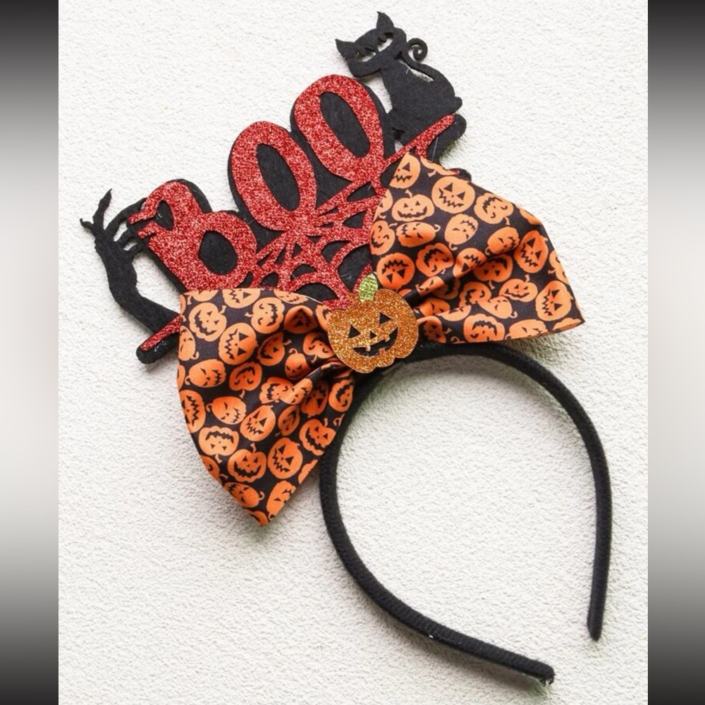 🎃 Awesome Boo Cat Ribbon Bow Pumpkin Jack-o-lantern headdress Headset 🐈‍⬛